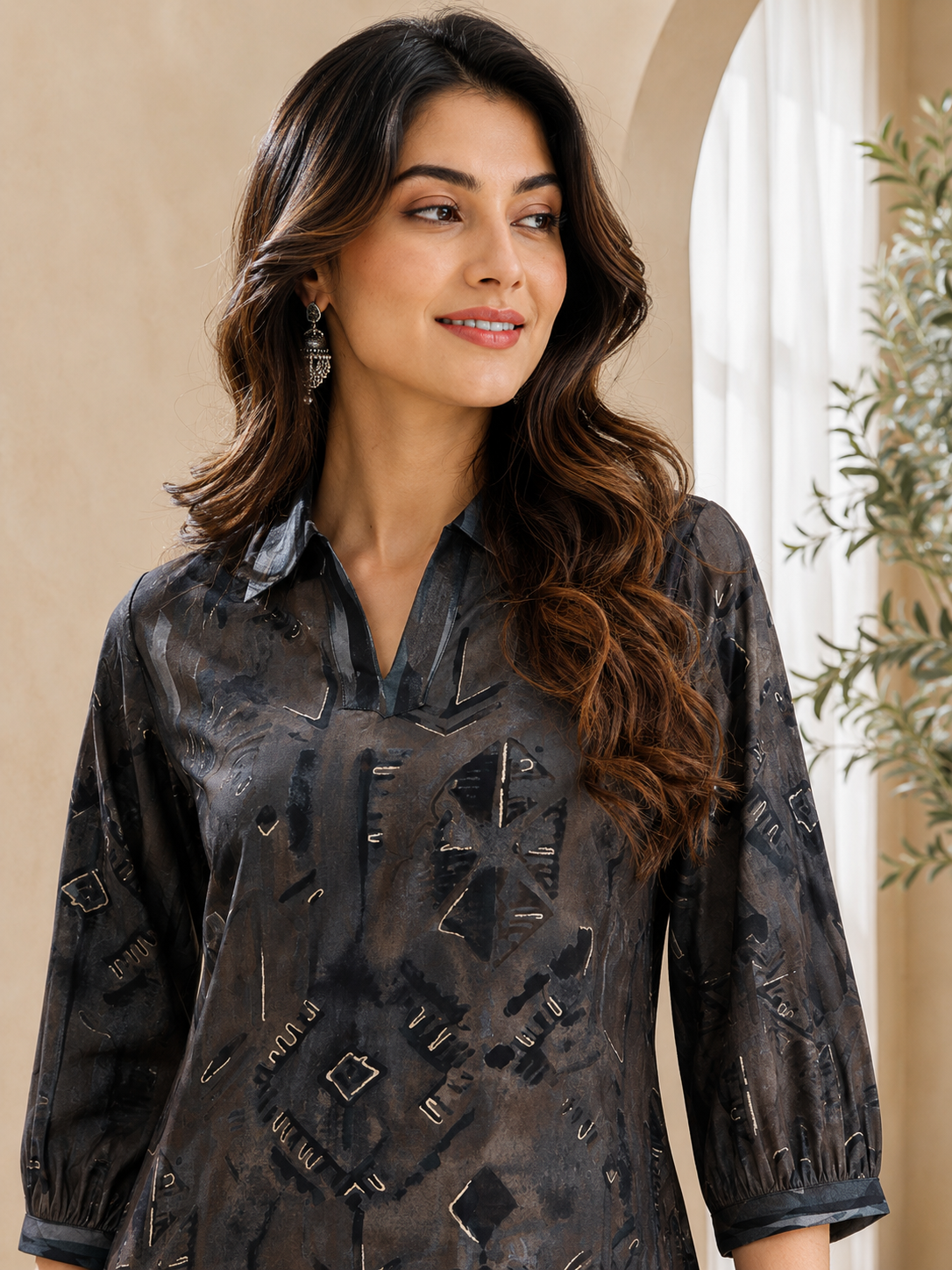 Grey Abstract Chanderi Set Co-Ord Set for Women | Claura