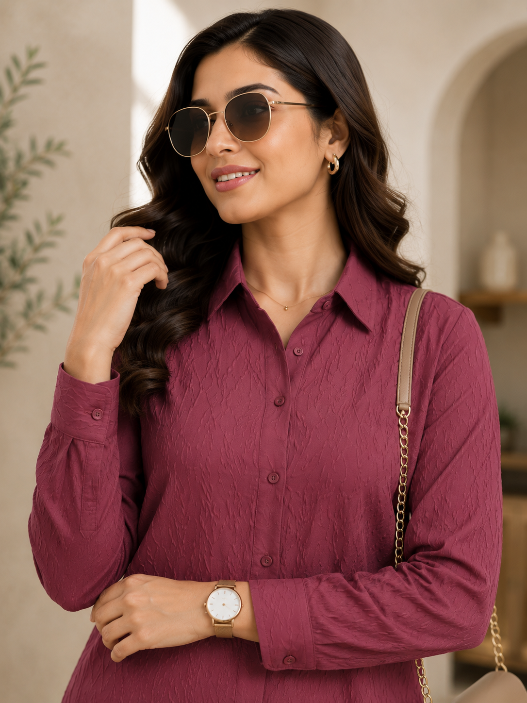 Purple Color Self-Design Tunic Co-Ord Set for Women | Claura