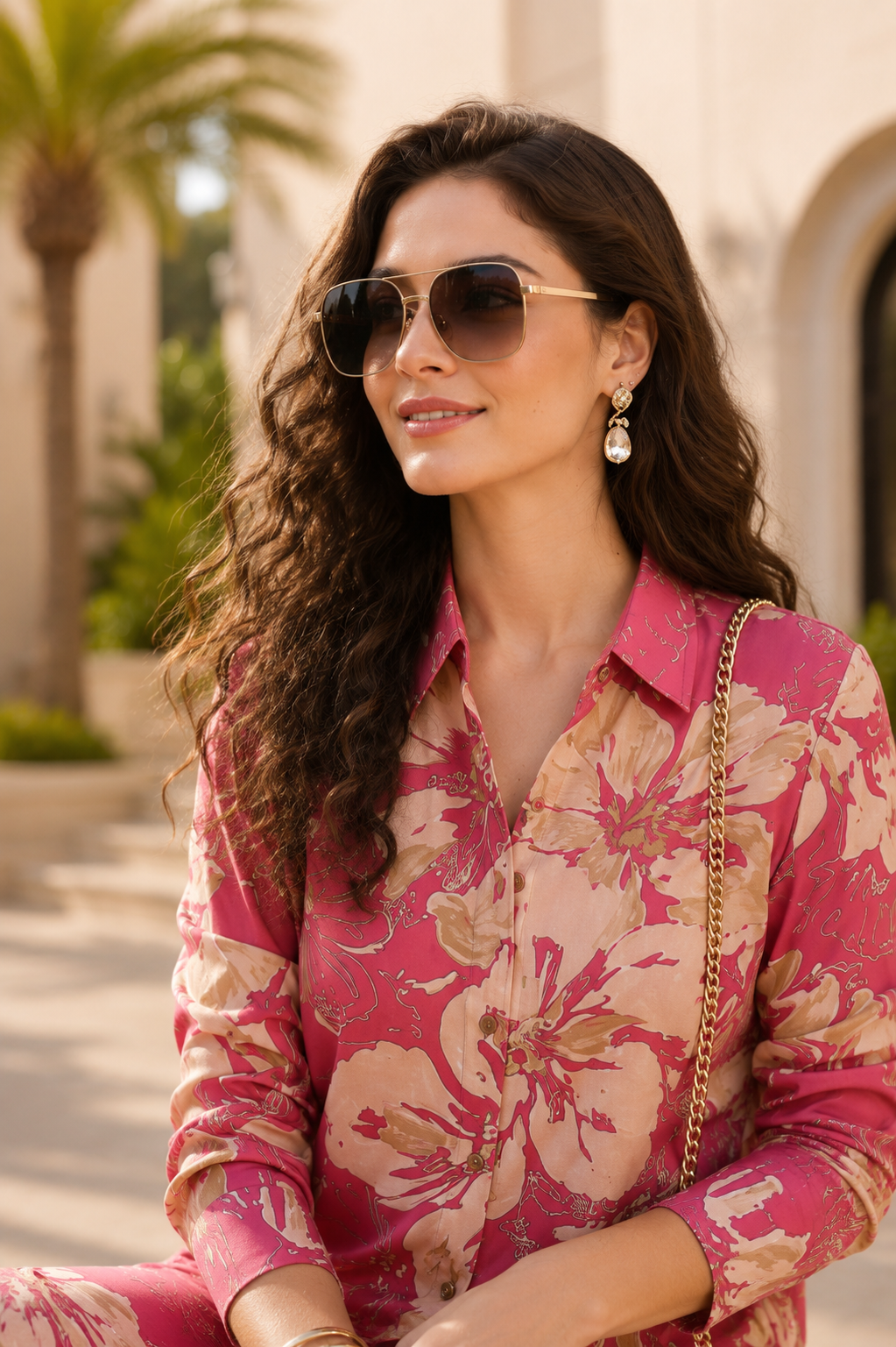 Pink Floral Premium Chanderi long sleeves Co-Ord Set Women