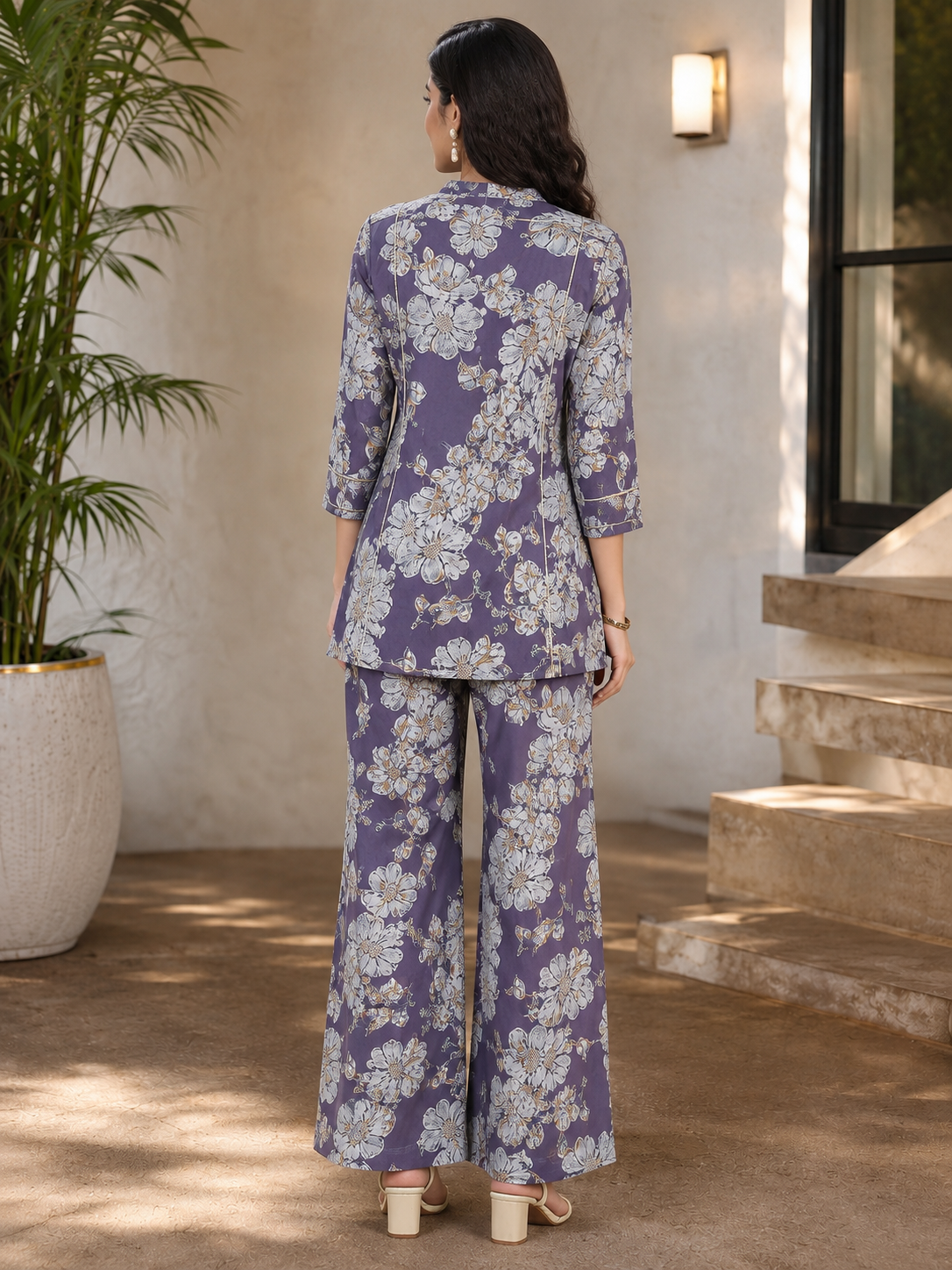 Purple Floral Chanderi Silk Co-Ord Set for Women