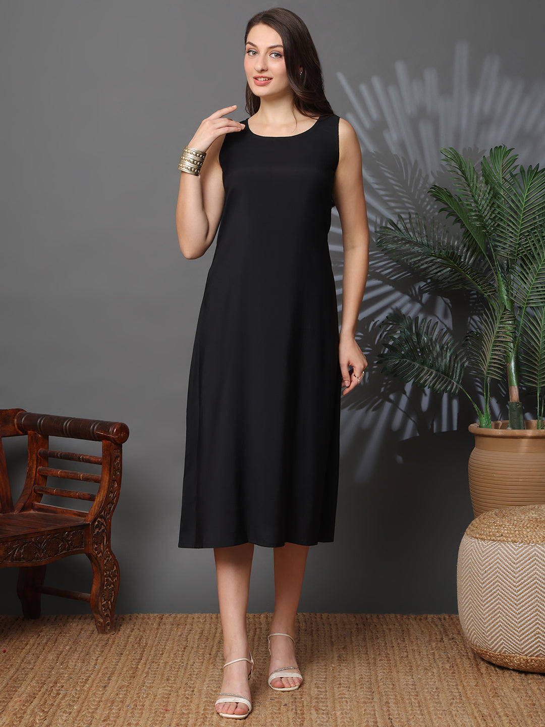 Black Color Floral Printed Chanderi Silk Dress for Women | Claura