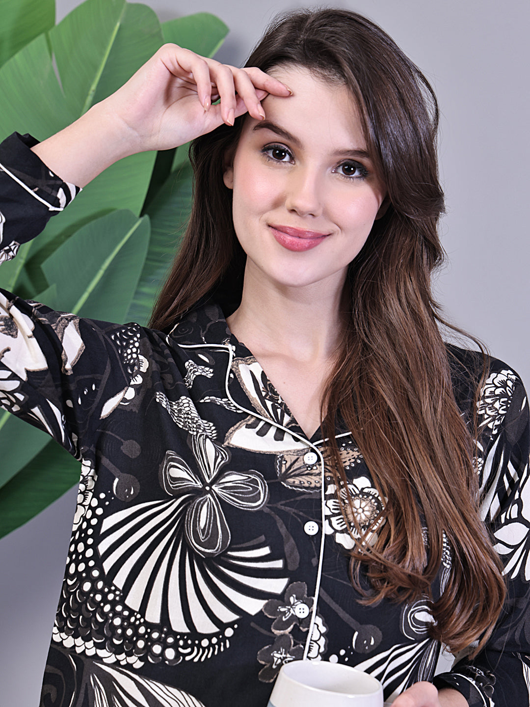 Close-up of Viscose Rayon fabric on Black Night Suit