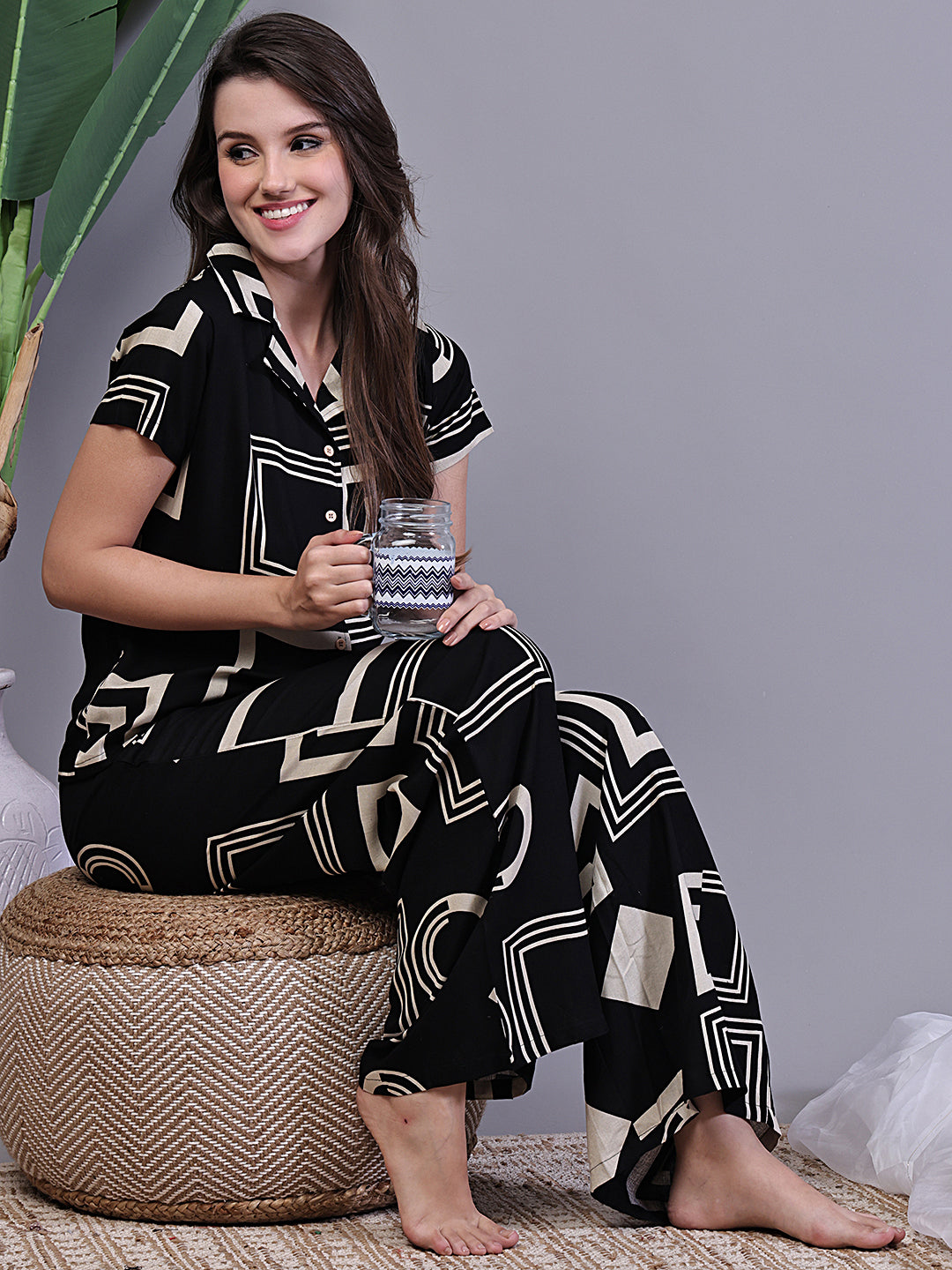 Close-up of Viscose Rayon fabric on Black Night Suit