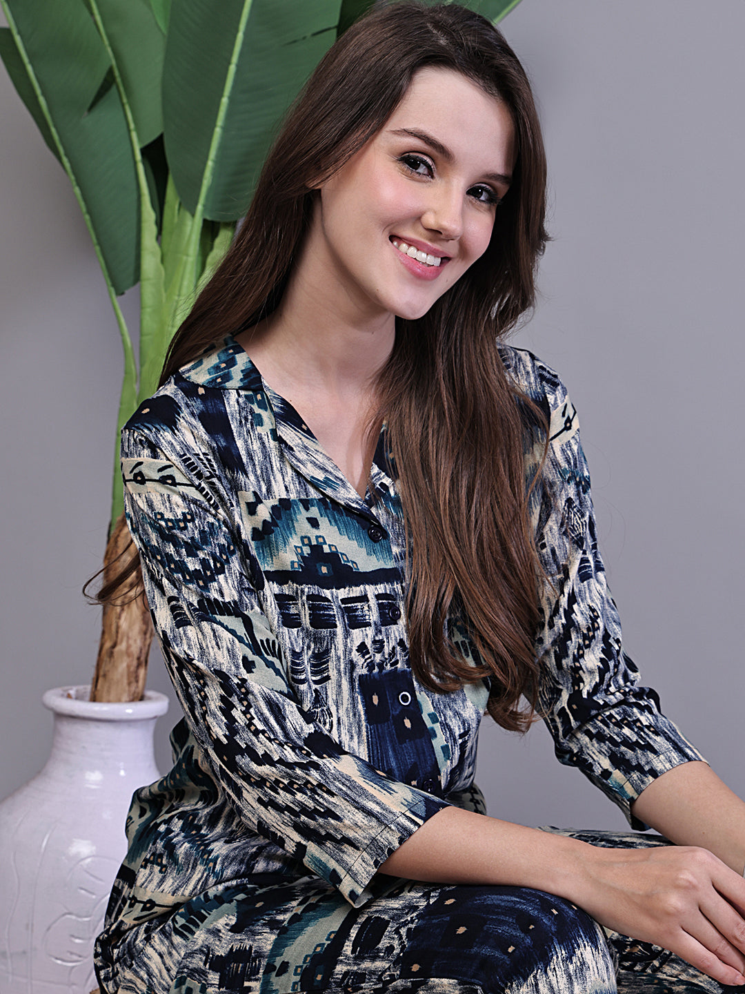 Close-up of Viscose Rayon fabric on Blue Night Suit