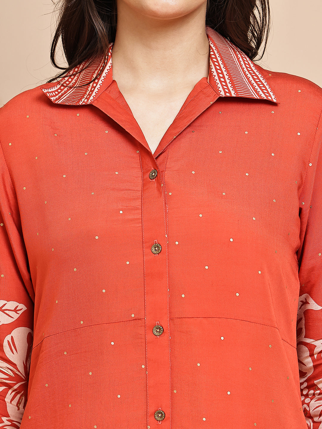 Orange Floral Printed Chanderi Premium Dress For Women