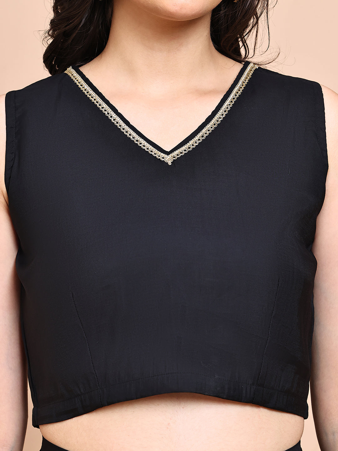 Close-up of Premium Chanderi fabric on Black Co-Ord Set jacket