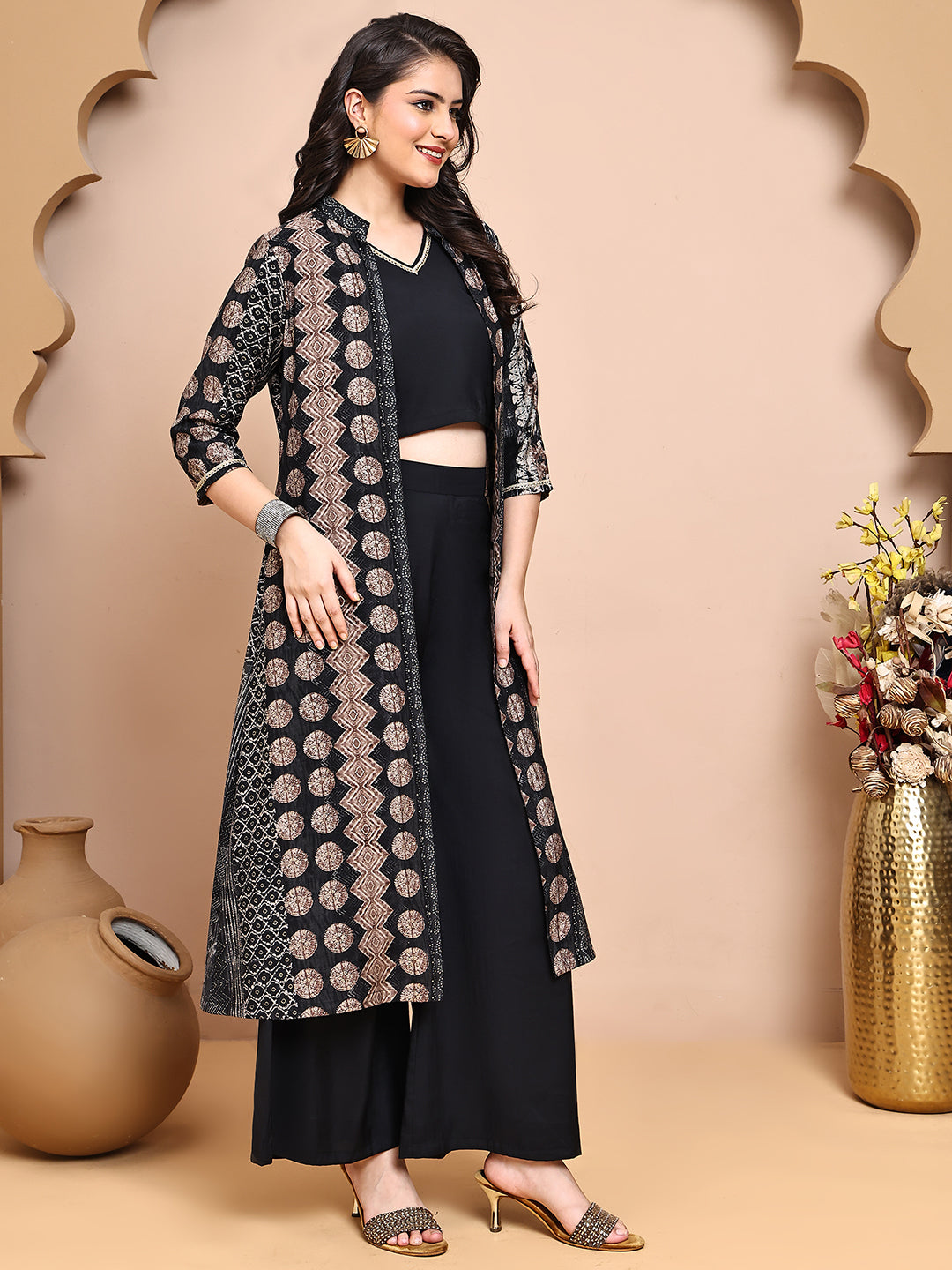 Black Co-Ord Set with Palazzo pants & Sleeveless V-neck top