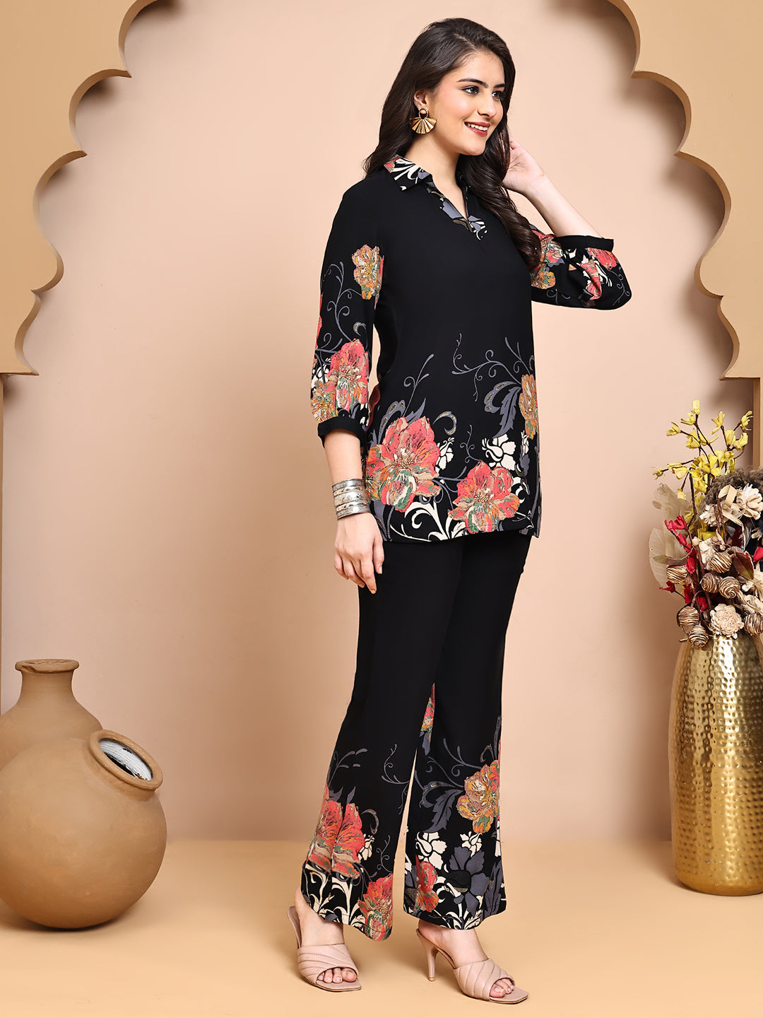 Lifestyle shot of Floral Palazzos Co-Ord Set for women