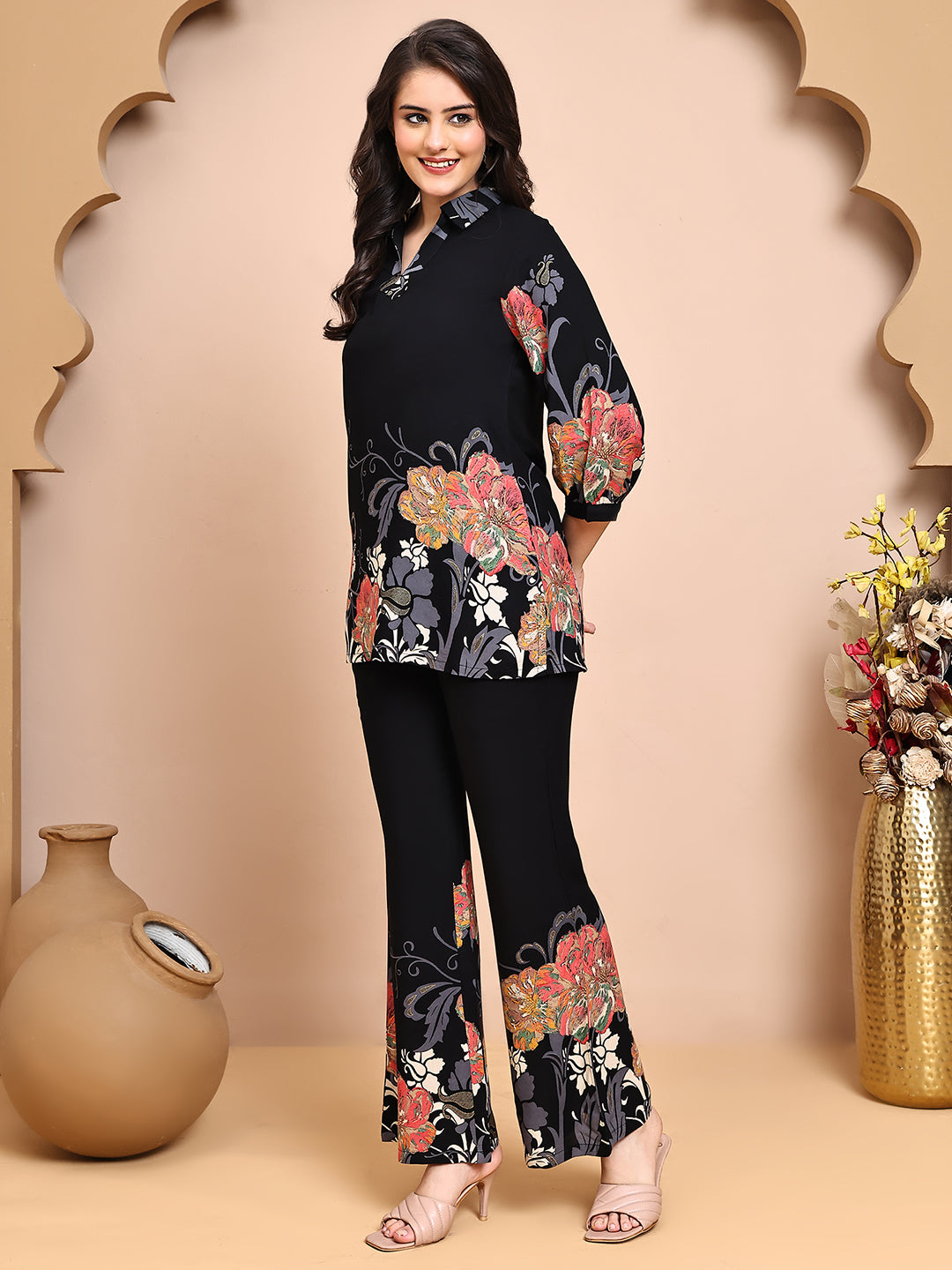 Lifestyle shot of Floral Palazzos Co-Ord Set for women