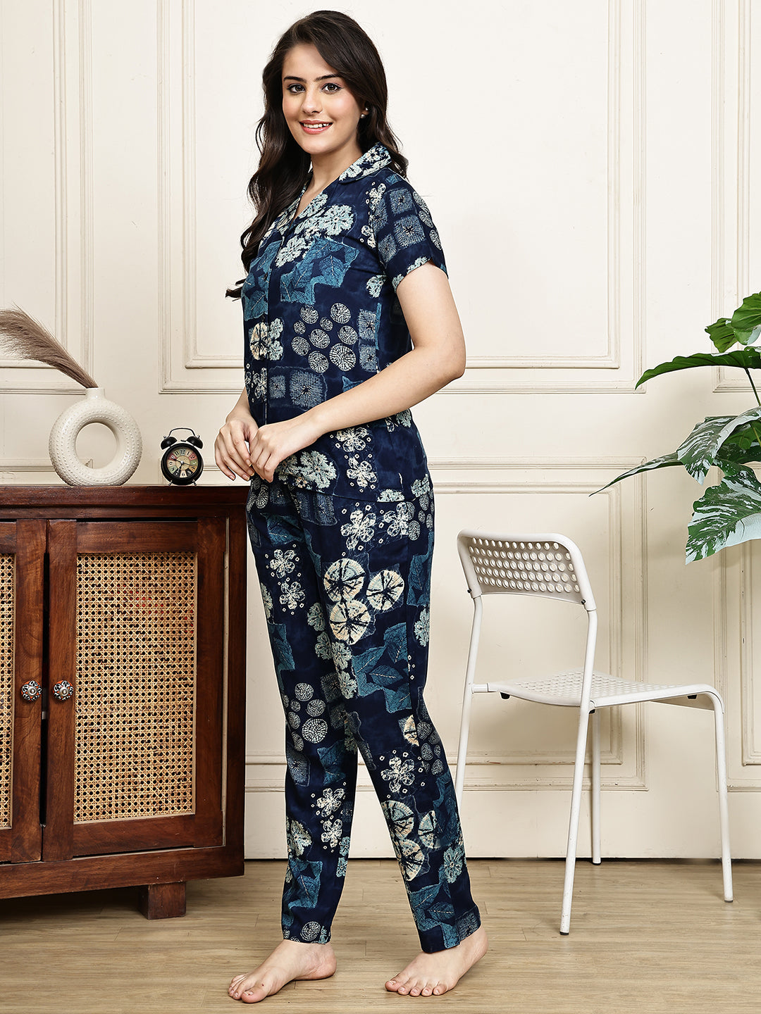 Purple Cotton Floral Print Night Suit for Women | Claura
