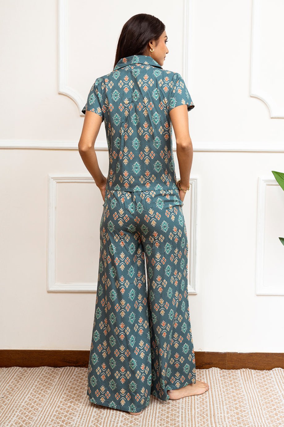 Green Abstract Printed Viscose Rayon Co-ord Set for Women by Claura