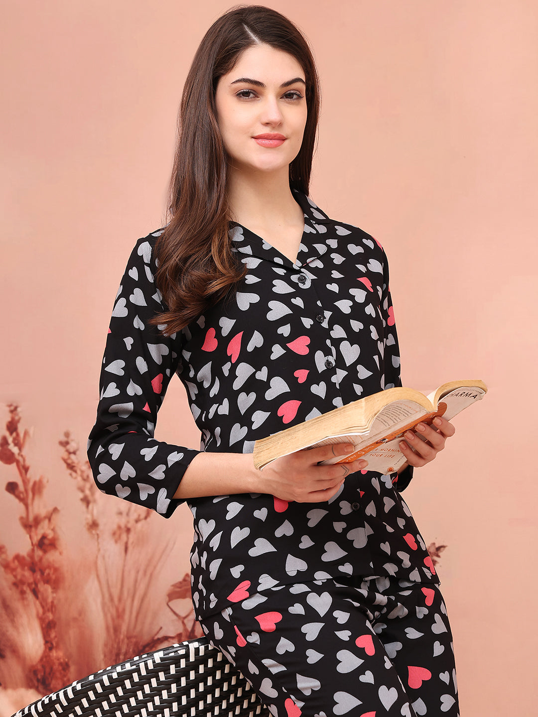 Close-up of cotton fabric on Black Night Suit top