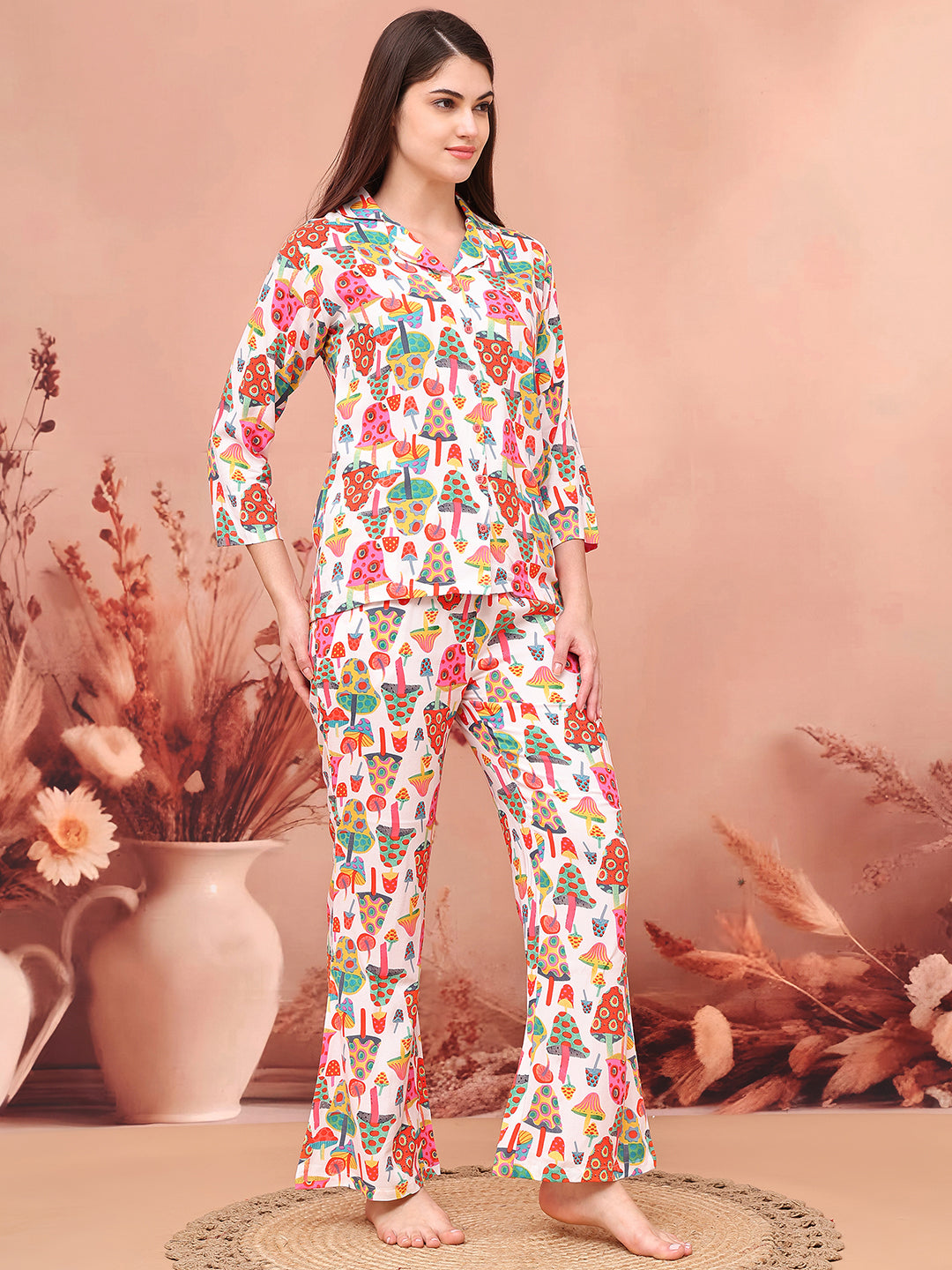 Multi-Color Abstract Printed Viscose Rayon Night Suit for Women by Claura