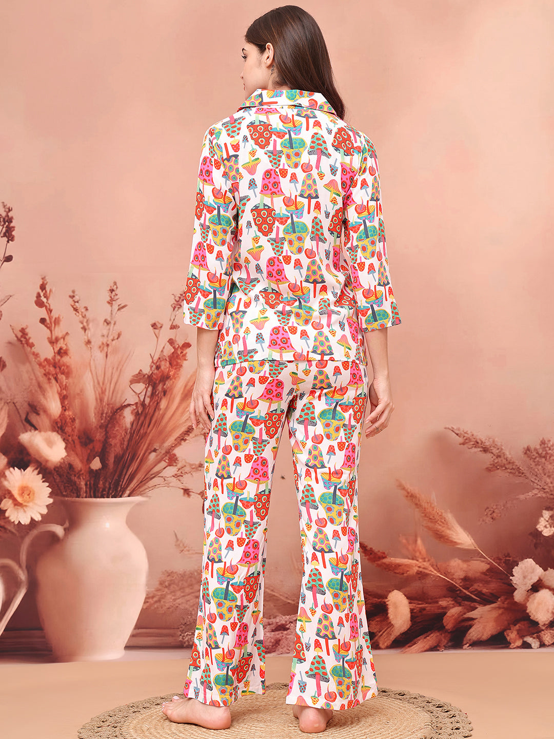 Multi-Color Abstract Printed Viscose Rayon Night Suit for Women by Claura
