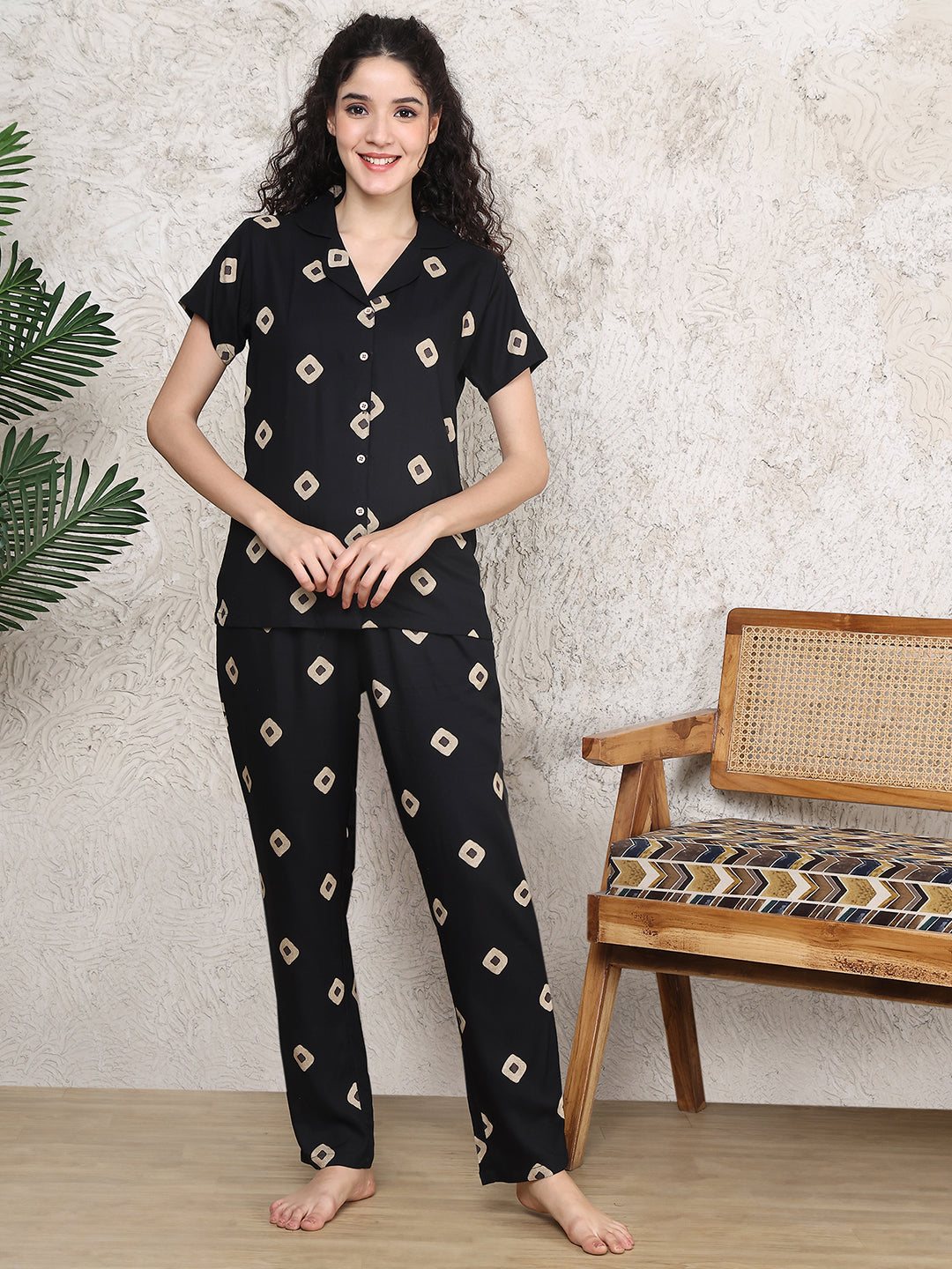 Lifestyle shot of Abstract Printed Night Suit for Women