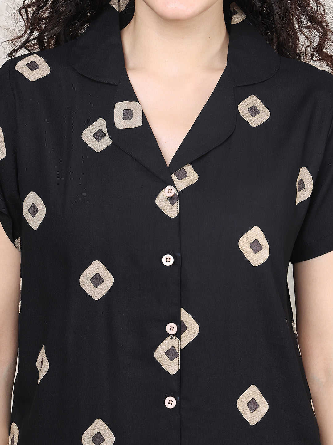 Black Viscose Rayon Abstract Night Suit for Women | Claura