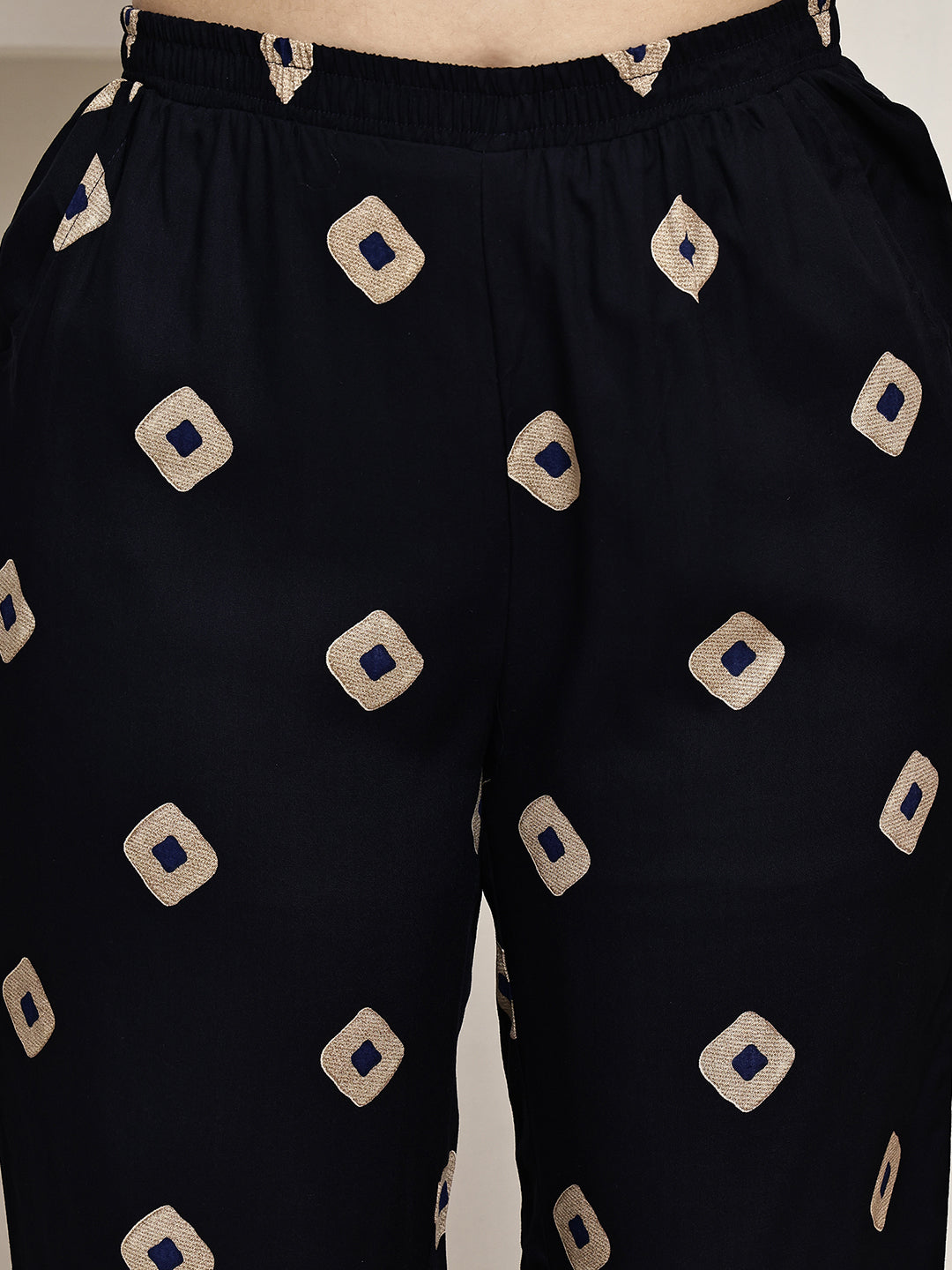 Close-up of soft cotton fabric on Navy Blue Night Suit