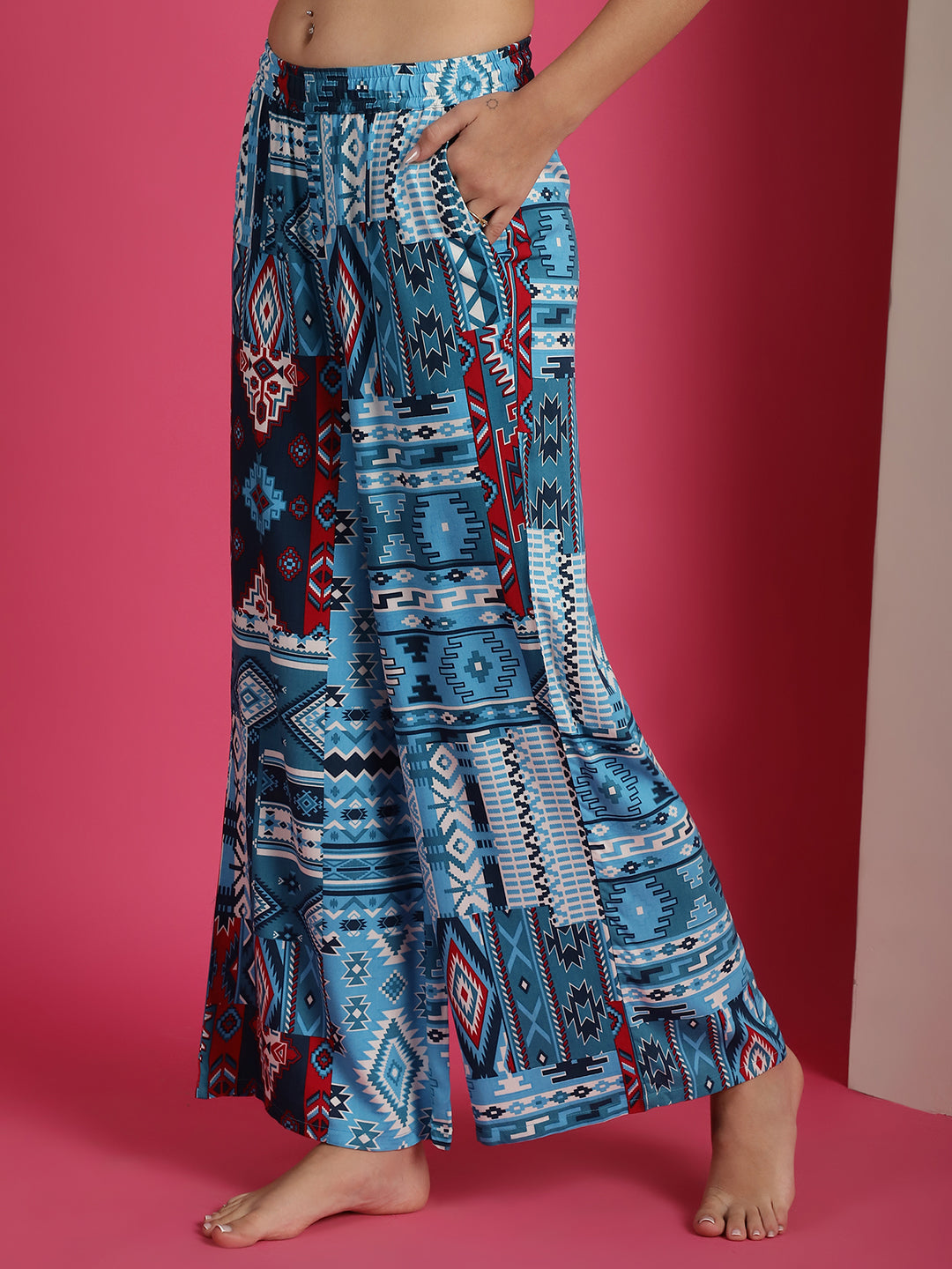 Multi Colour Geometric Printed Viscose Rayon Lounge Pants