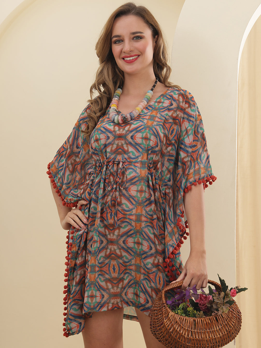 Multi Color Floral Printed Georgette Swimwear Cover up Top For Woman