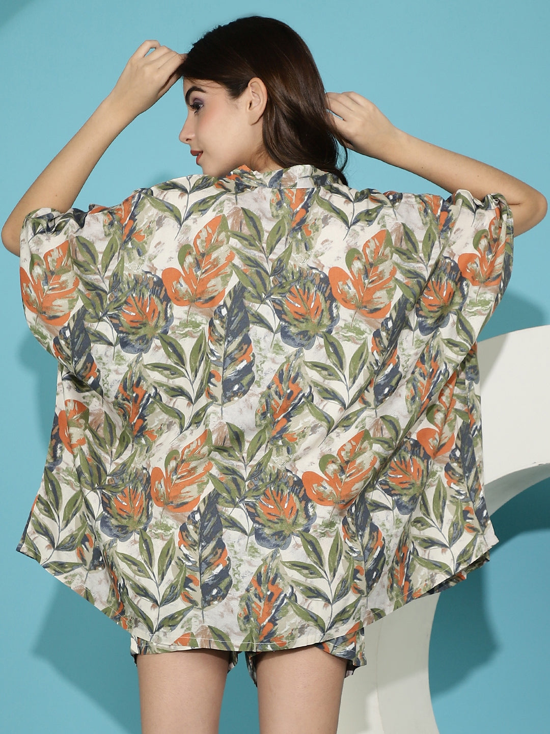 Cream Color Floral Printed Viscose Rayon 3 Pcs Cover up Beachwear with Robe Claura Designs Pvt. Ltd. Beachwear 3 pcs, Beachwear, Beachwear_size, Coverup, cream color, Floral, Printed, Rayon