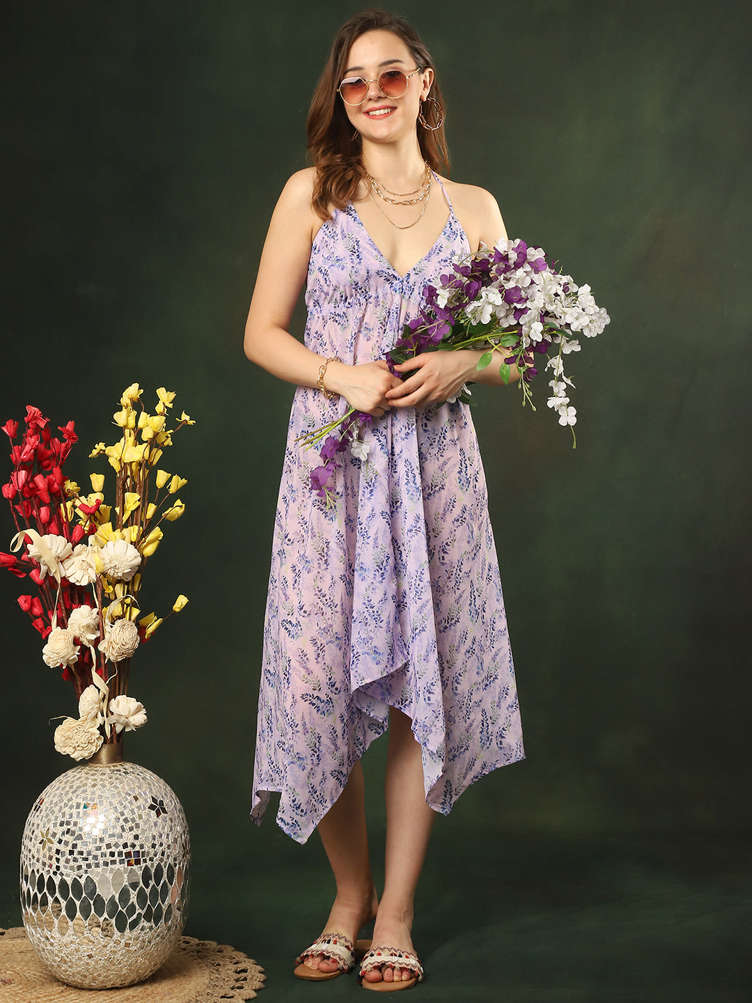 Close-up of Georgette on Purple Beach Dress