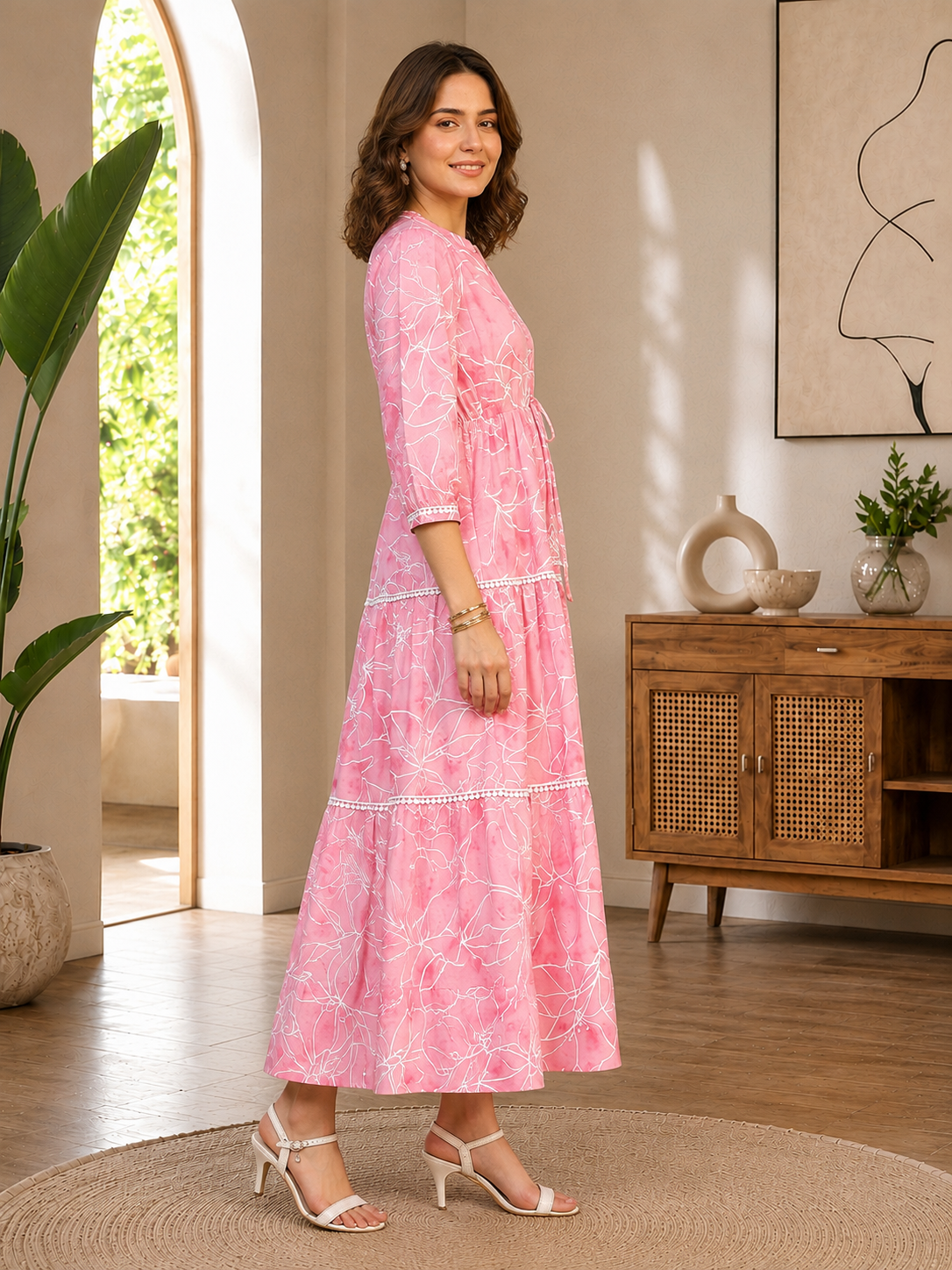 Pink Cotton Floral Printed Dresses for Women | Claura