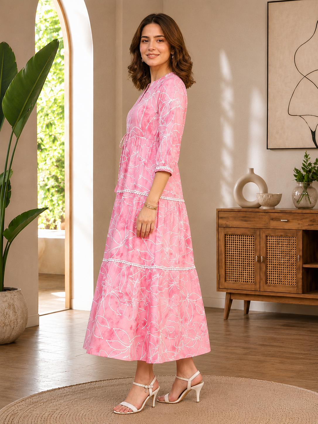 Pink Cotton Floral Printed Dresses for Women | Claura
