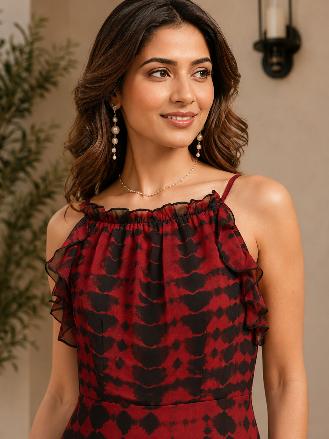 Maroon Georgette Solid Dress for Women | Claura