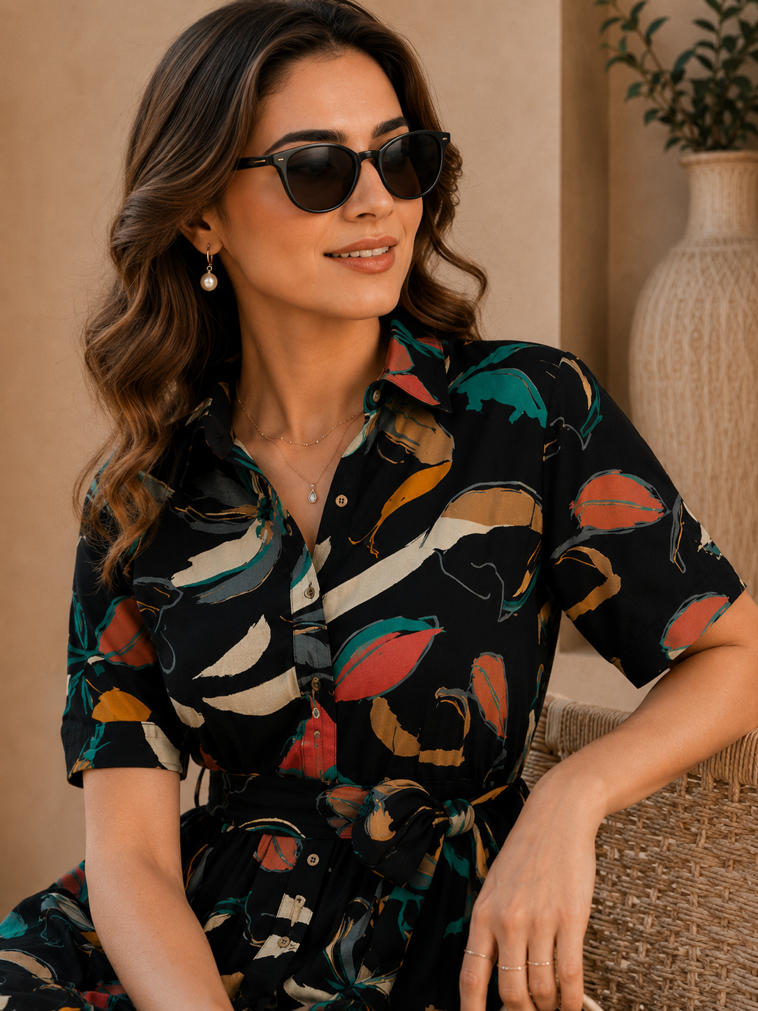 Black Floral Printed Chanderi Silk Dress for Women | Claura