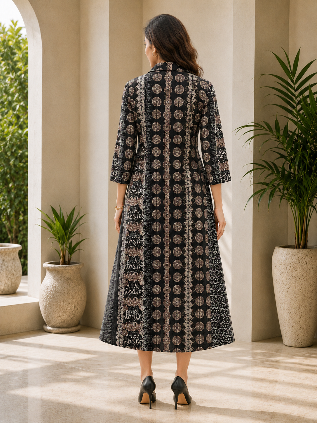 Black Chanderi Silk Abstract Printed Dress for Women | Claura