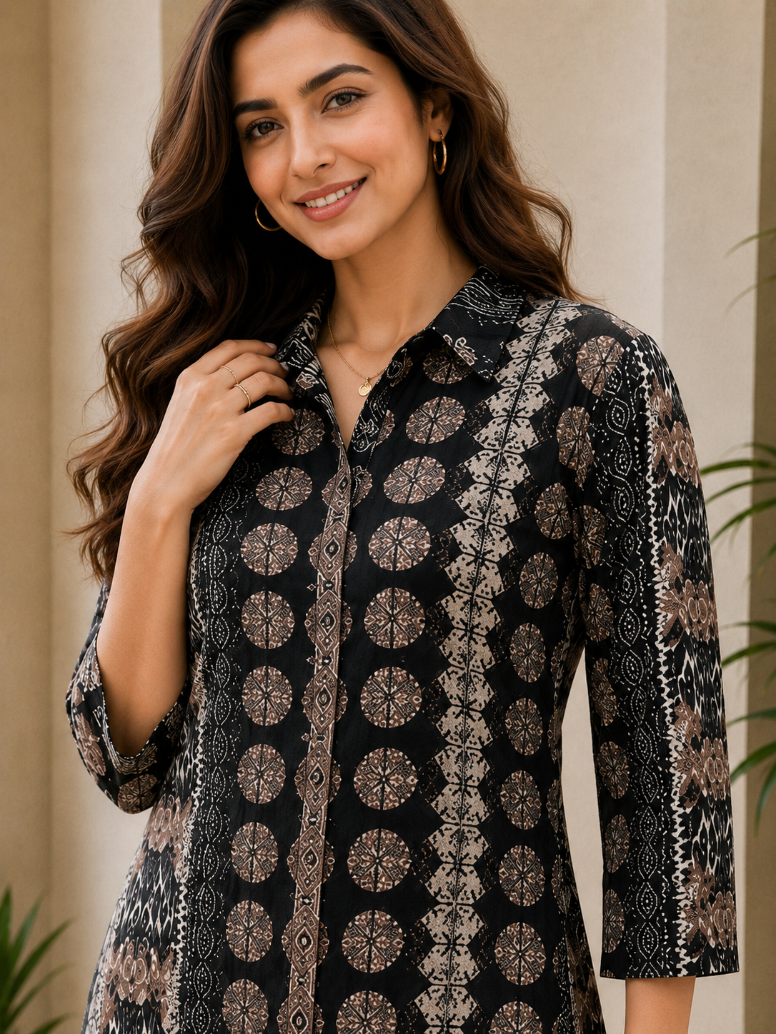 Black Chanderi Silk Abstract Printed Dress for Women | Claura