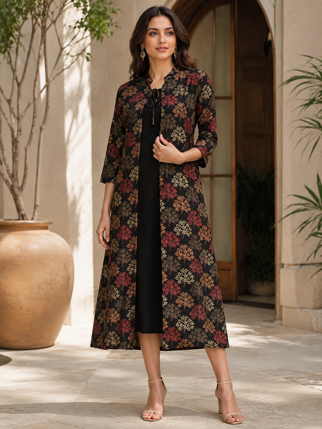 Black Abstract Rayon Dress for Women| Claura