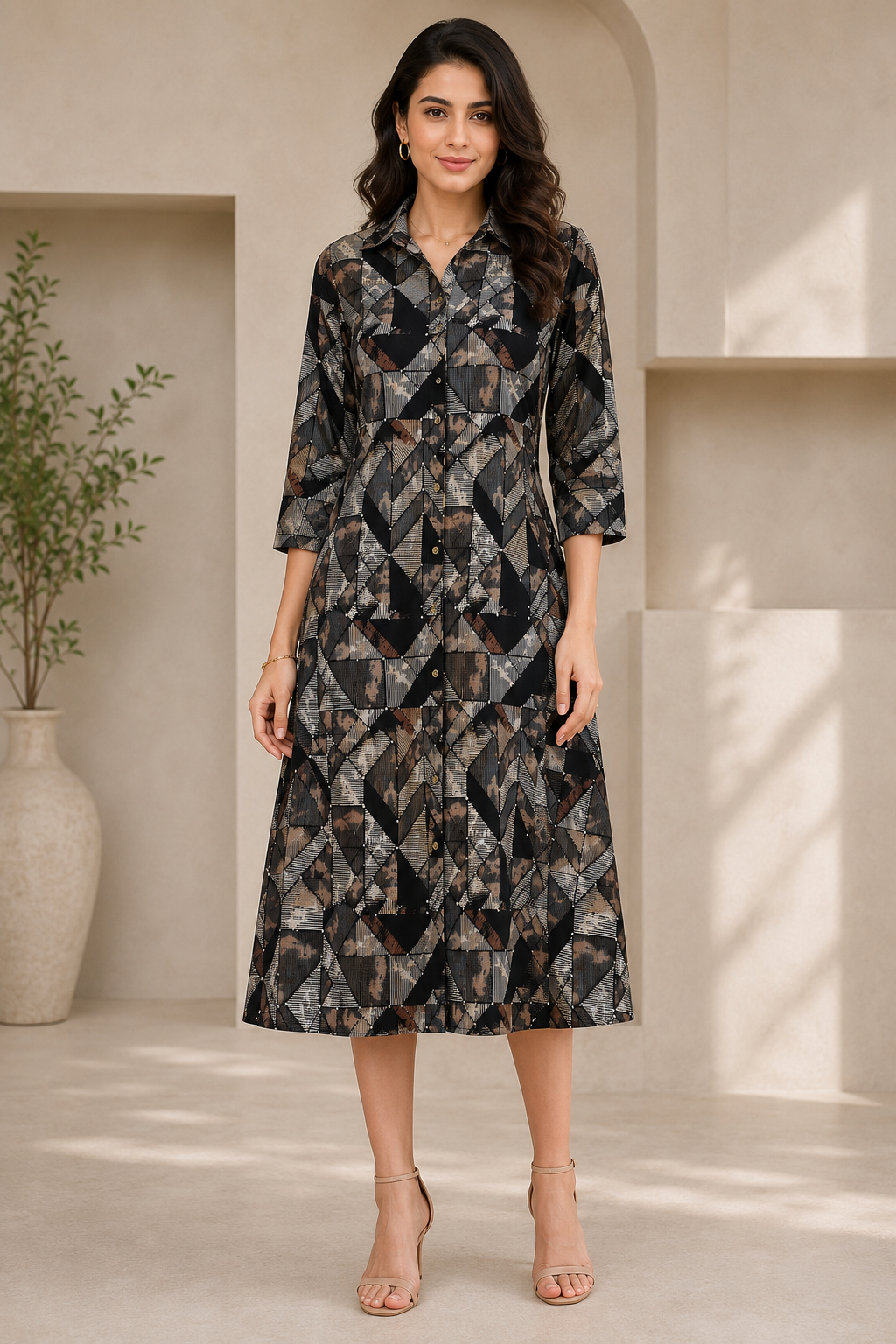 Black Color Abstract Printed Premium Chanderi Ethnic Dress