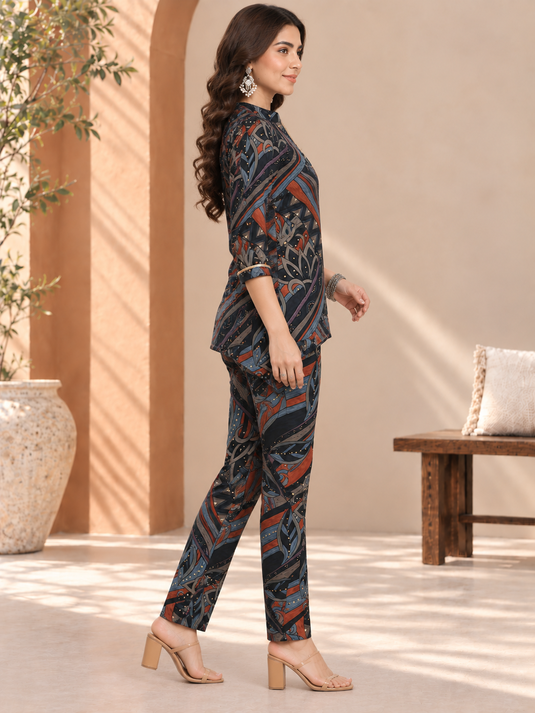 Multi Abstract Printed Chanderi Silk Co-Ord Set for Women | Claura
