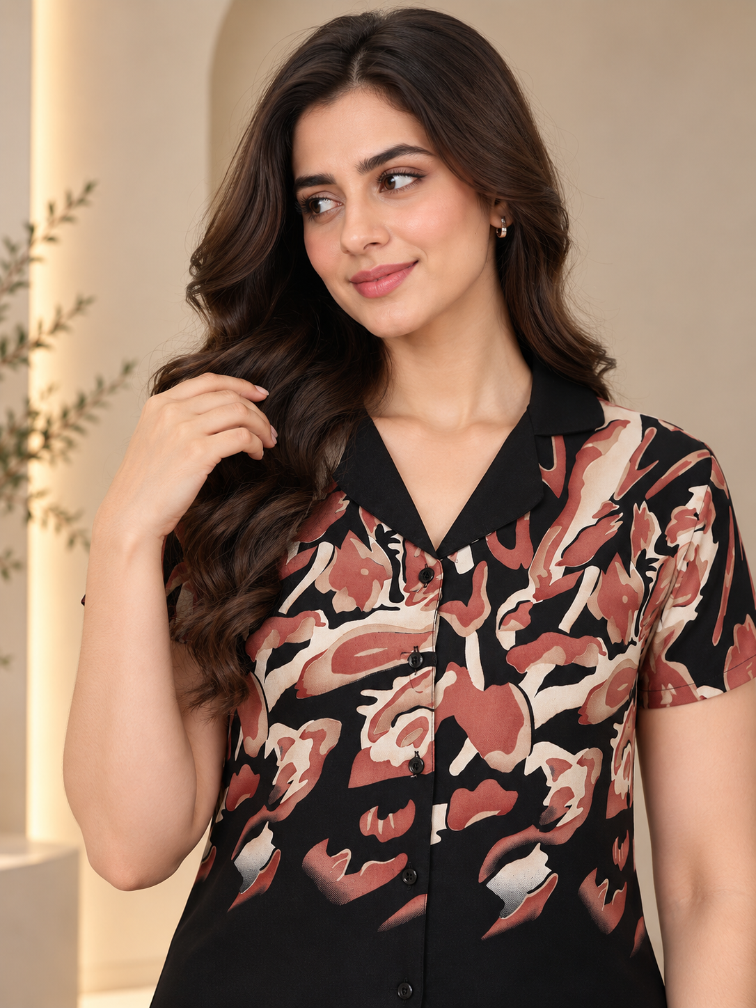 Black Abstract Ombre Printed Rayon Night Suit | Claura