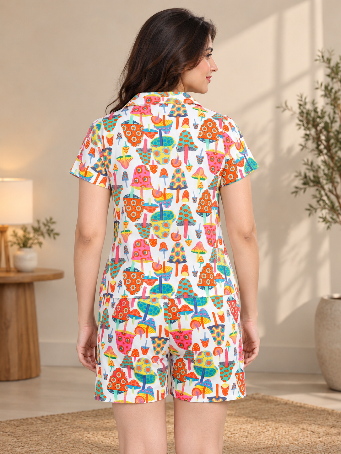 Multi Abstract Viscose Rayon Top & Shorts Night Suit | Claura