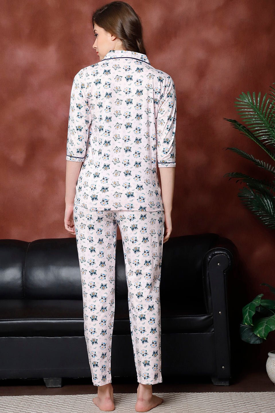Mauve Color Graphic Printed Pure Cotton Night Suit