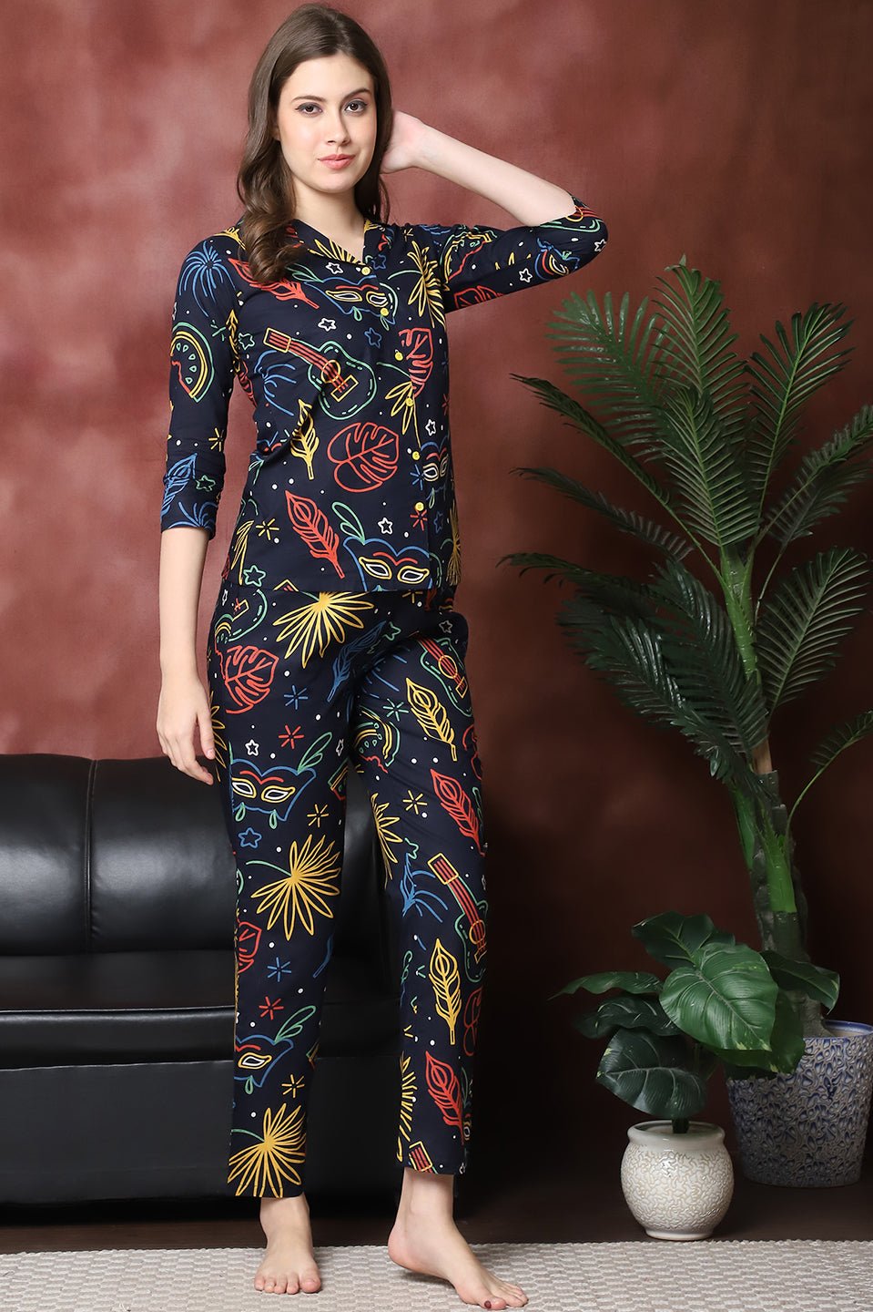 White Floral Printed Pure Cotton Co-ord Set for Women by Claura