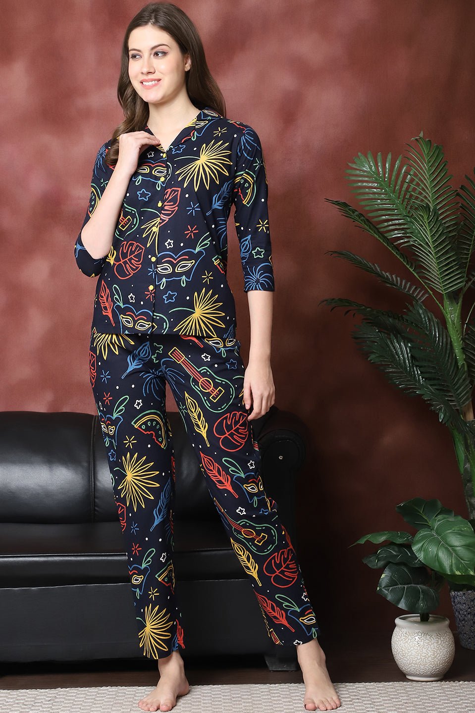 White Floral Printed Pure Cotton Co-ord Set for Women by Claura