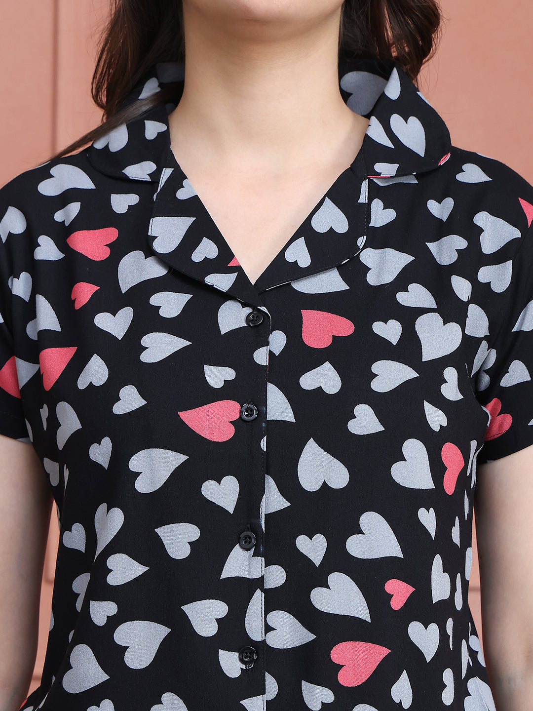 Close-up of the viscose rayon fabric on the black night suit