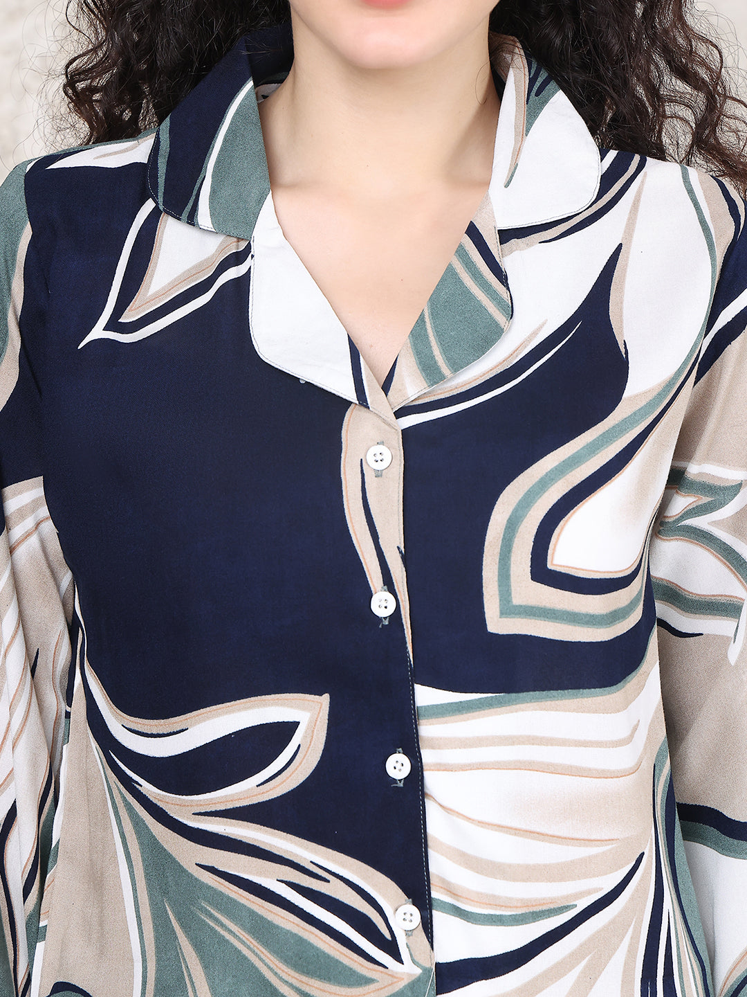 Lifestyle shot of the abstract print night suit for women