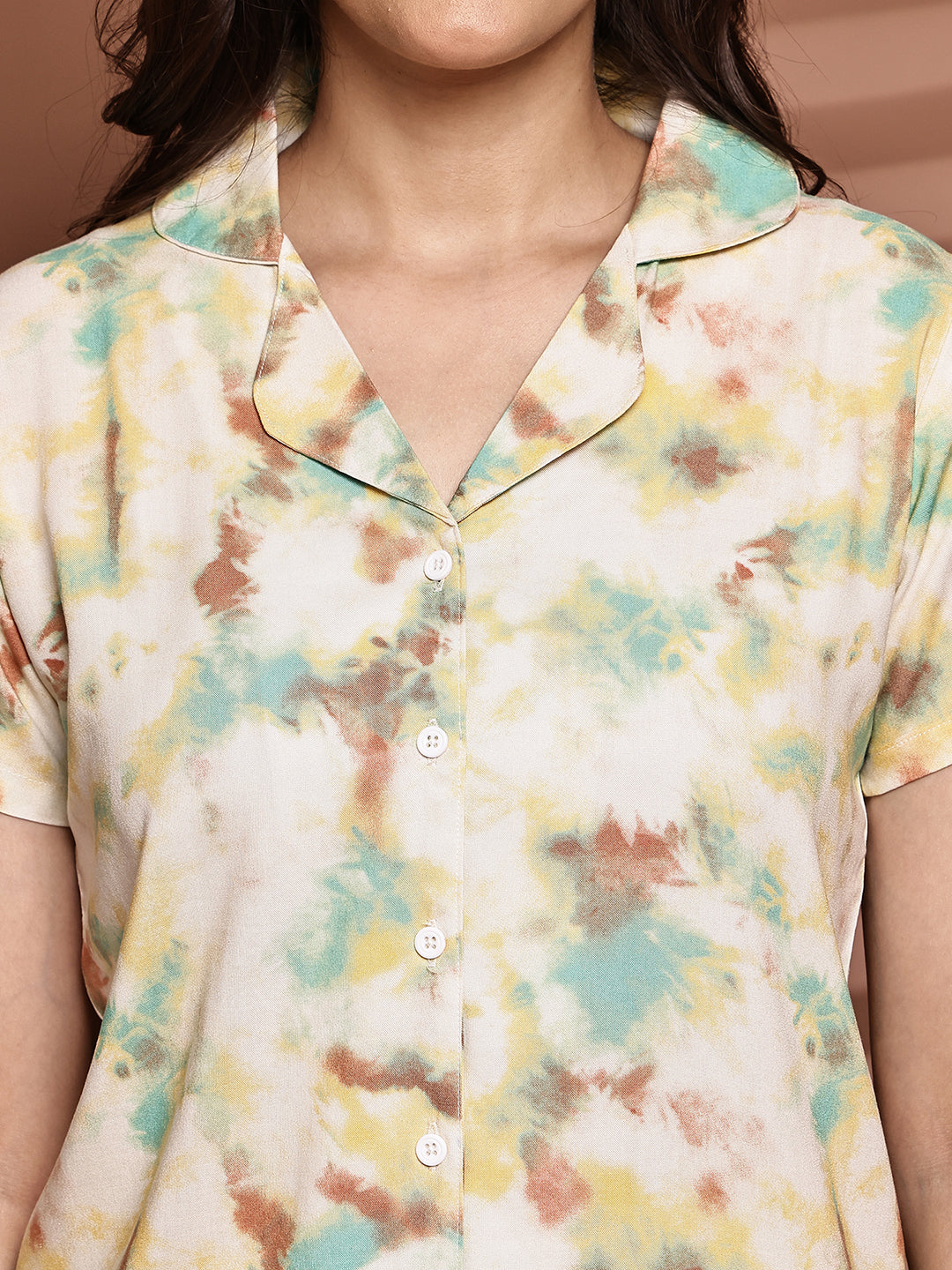Close-up of Viscose Rayon fabric on Yellow Night Suit