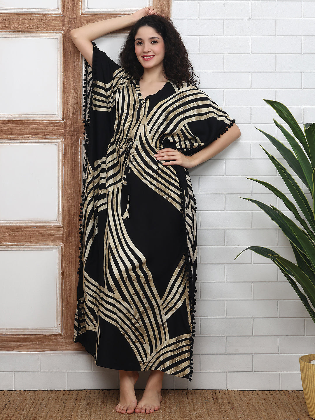 Black abstract printed Kaftan Dress for women