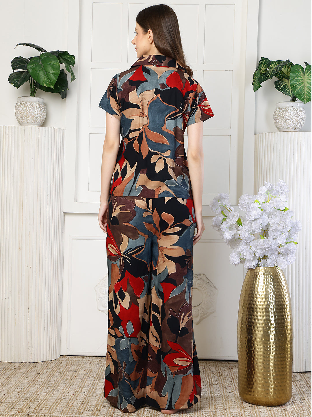 Black night suit for women – rayon abstract sleepwear | Claura