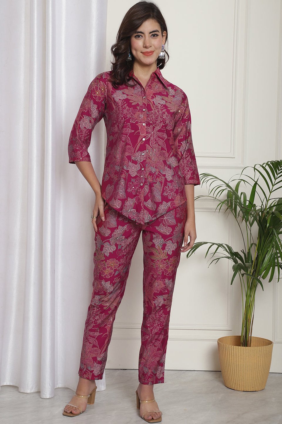 Woman wearing Pink Floral Co-Ord Set