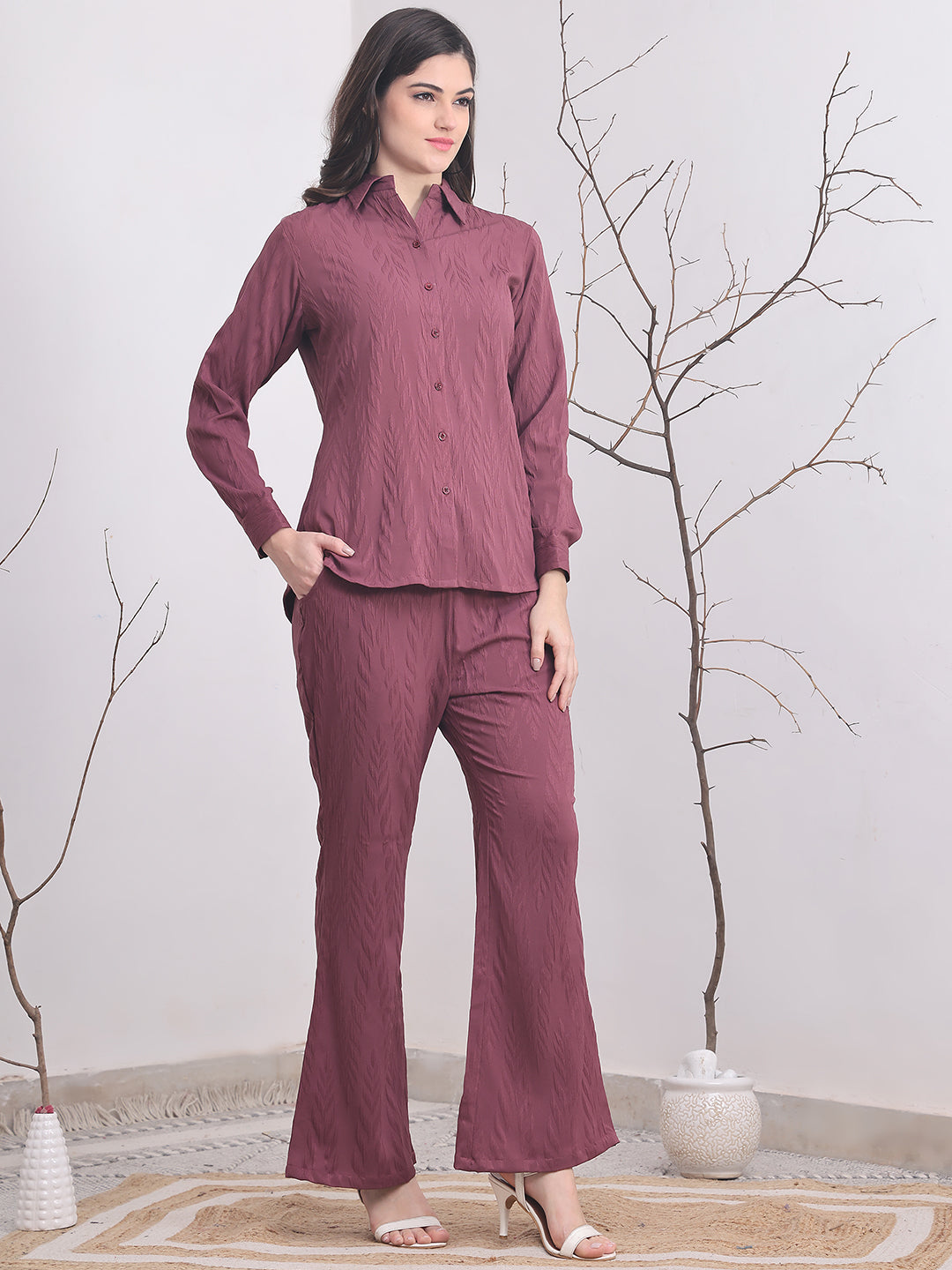 Purple Co-Ord Set with Wide-Leg Trousers & Tunic Top