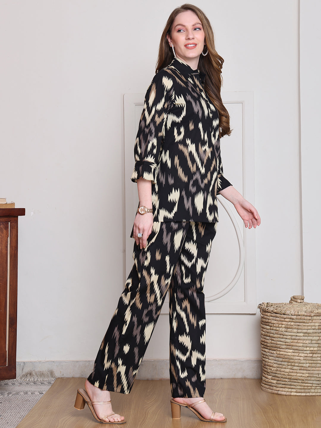 Black Abstract Printed Cotton Co-Ord Set for Women | Claura