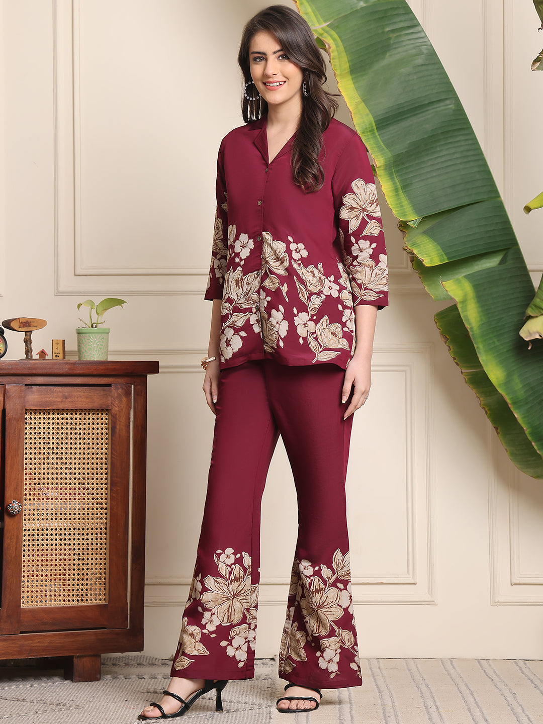 Wine Co-Ord Set with Tunic Top & Matching Trousers
