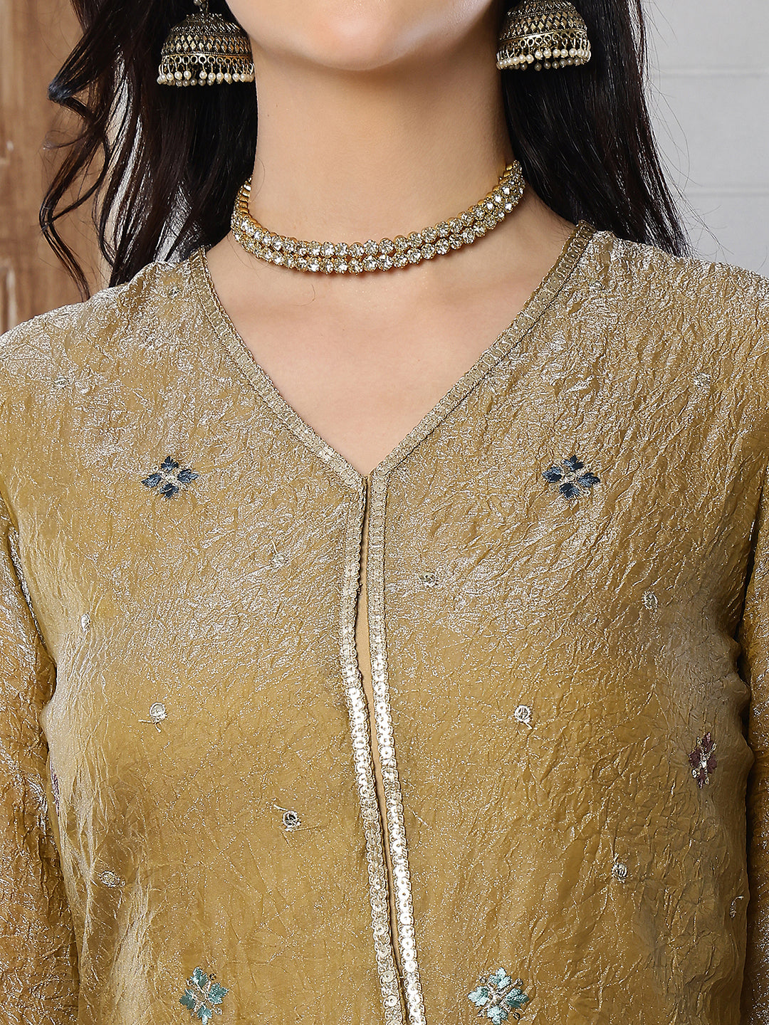 Gold Embroidered Tunic with Flowy Palazzo Set For Women | Claura