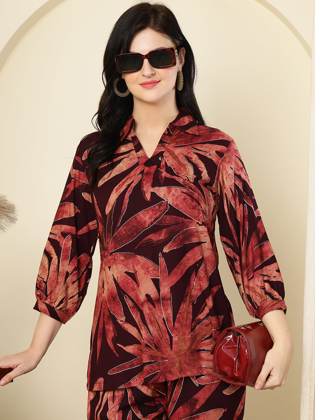 Purple Floral Printed Chanderi Co-Ord Set For Women | Claura